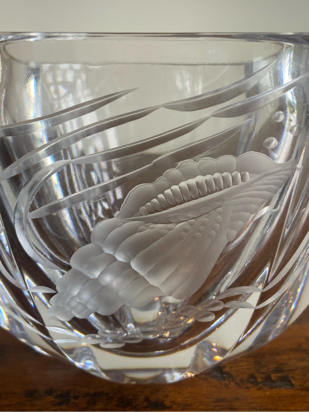 Faberge -numbered Crystal Etched Seashell Bowl - Clear Glass Home Art